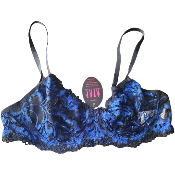 Avidlove Blue and Black 3-Piece Bra, Garter, and G-String Sexy Lace Lingerie, L - Picture 3 of 15